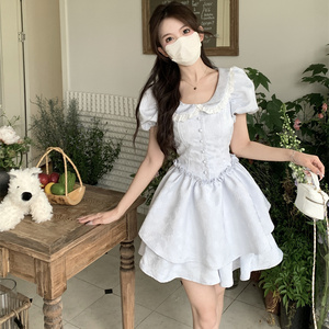 日系甜美减龄娃娃领泡泡袖连衣裙子女学生夏季韩版高级蓬蓬公主裙