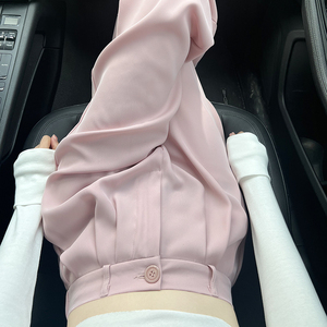 粉色高腰西装裤女春秋夏2023年新款休闲窄版显瘦阔腿裤高级感垂感