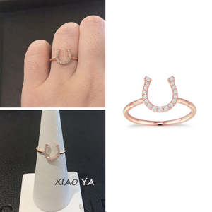 韩国代购STONE HENGE14k玫瑰金 锆石 U型 马蹄 戒指