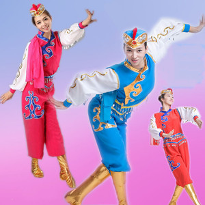 蒙古服装女成人筷子舞中国风少数民族加大蓝色红色异域风情演出服