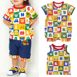 正品MIKIHOUSE小熊短袖爬服夏季男女儿童装全棉字母背心连体衣t恤