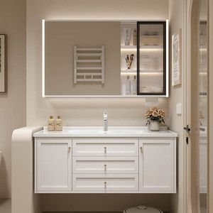 智能浴室柜组合一体陶瓷白色实木卫生间洗手盆洗脸盆挂墙式洗漱台