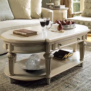 美式乡村实木复古双层茶几法式欧式简约椭圆形茶桌样板间客厅家具