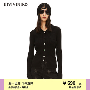 IIIVIVINIKO“超细支美丽诺羊毛纱线”海军领针织衫女M210205662A