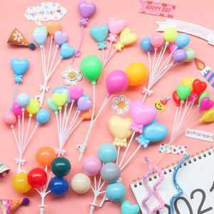 儿童节 蛋糕装饰韩国复古风彩色马卡龙系爱心气球束心形生日插件