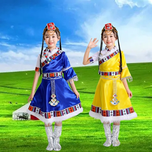 新款儿童藏族演出服六一蒙古舞蹈藏族运动会演出五十六个民族服饰