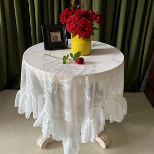 美式复古公主白色蕾丝圆长桌布茶几台布田园装饰法式盖布2024新款