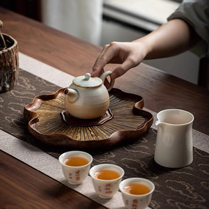 壶承干泡台壶垫高级斑竹茶承复古中式禅意创意荷叶壶承盘垫子茶盘