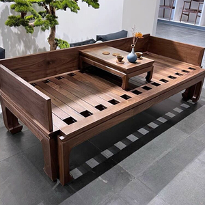 中式实木新仿古罗汉床推拉沙发床椅两用贵妃榻客厅小户型胡桃木色