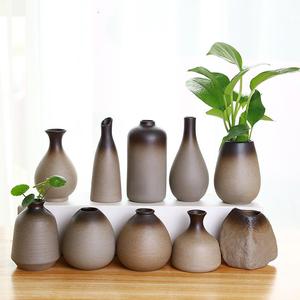 粗陶花瓶复古手工简约花插陶瓷花器茶具摆件水培瓶陶艺日式小花瓶
