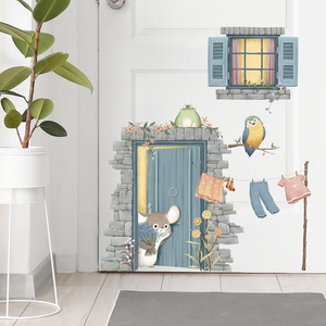 儿童房间门贴装饰布置贴纸可爱小动物小鸟教室幼儿园画墙面墙贴