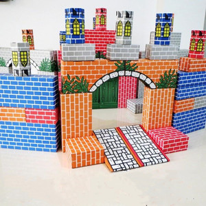 幼儿园搭造构建积木彩色仿真纸砖儿童纸砖头砖块环境布置纸质积木