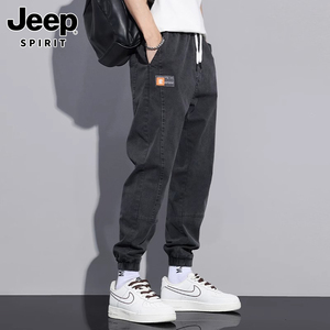 Jeep吉普2024夏季薄款束脚工装裤男士潮牌宽松牛仔休闲长裤子男款
