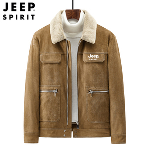 Jeep吉普鹿皮绒夹克男士冬季加绒加厚棉衣羊羔绒工装棉服外套男款