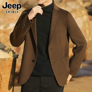 Jeep吉普羊毛西服男士秋冬季羊绒大衣韩版高级感短款呢子外套男款