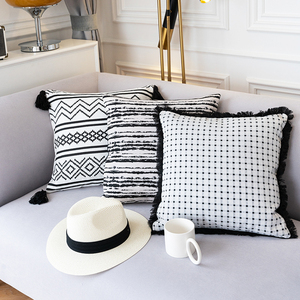 北欧简约针织抱枕客厅黑白格子沙发靠垫卧室床头靠枕飘窗装饰枕套