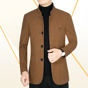 秋冬季新款男士立领羊毛呢中青年爸爸装中年夹克休闲大衣外套风衣