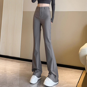 灰色西装裤女2024春秋新款高级感后纽扣设计感高腰显瘦微喇叭长裤
