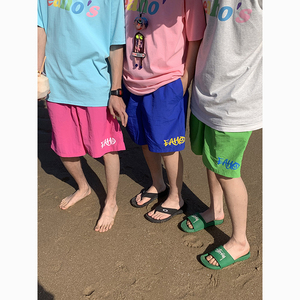 EAHO美式彩色沙滩裤子2024夏季新款潮牌宽松速干五分裤运动短裤男