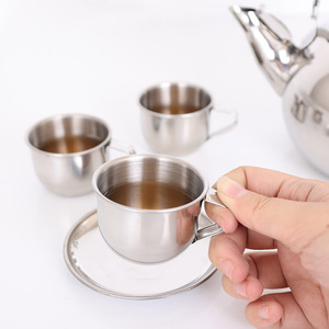 304不锈钢带柄茶缸供佛水杯一两酒杯茶杯宝宝喝水杯弧形迷你小杯