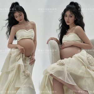 24影楼新款孕妇拍照摄影服装个性仙气氛围感花朵长裙摄影写真服饰