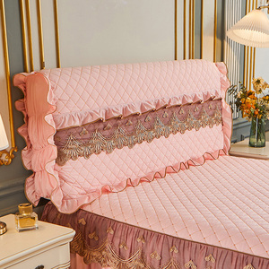 纯色夹棉刺绣蕾丝全包围床头罩保护套软包弧形木床通用弹力防尘罩