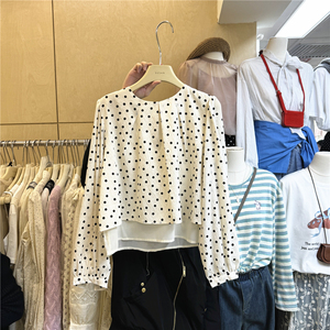 SUSAN 韩版春秋新款时尚宽松个性气质波点设计感双层长袖衬衫女潮