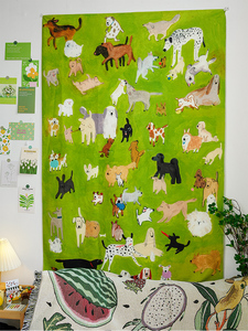 小狗图案背景布 儿童房间墙面装饰可爱挂布宿舍改造墙布遮丑挂件