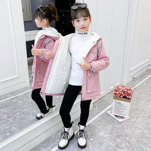 女童加绒外套冬装派克服2023新款韩版洋气女孩风衣中大童加厚棉衣
