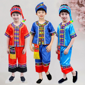 男儿童三月三壮族民族服装男童壮族苗族傣族葫芦丝表演出服装女孩