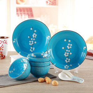 碗碟套装碗筷餐具韩式碗盘勺陶瓷器家用碗具日式米饭碗菜盘釉下彩