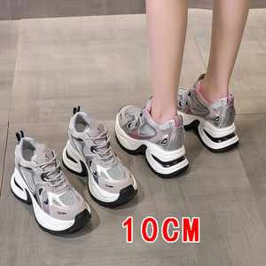 香港老爹鞋女2024年夏季薄款透气网面超高跟女鞋10公分厚底运动鞋