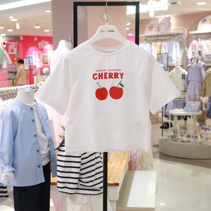 PERIMITZ女童休闲短袖T恤韩国代购2024夏季红樱桃时尚上衣圆领
