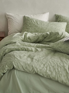 绿色叶子A类母婴四件套纯棉全棉三层纱春秋床品床单床笠床上被套