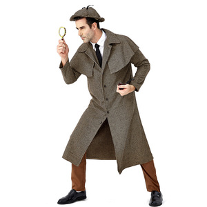 男士大侦探夏洛克福尔摩斯cosplay角色扮演服装英伦格子大衣套装