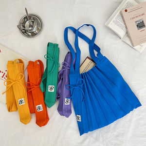 韩国18色小众新款褶皱折叠手提包女简约百搭购物袋风琴包单肩包袋