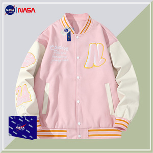 NASA联名粉色棒球服外套男女春秋季宽松美式新款夹克男潮牌情侣装