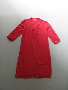 时尚感 橙色皱褶花边饰 真丝分袖连衣裙SM码19A20-08