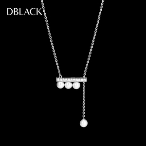 DBLACK法式平衡木珍珠项链纯银镀18k金音符吊坠锁骨链气质颈链女