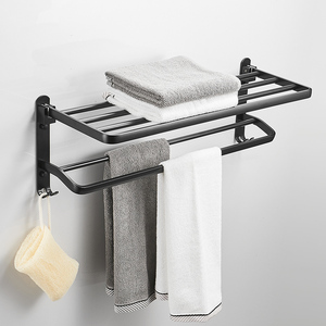 免打孔黑色毛巾架卫生间折叠浴巾架置物架北欧浴室毛巾杆卫浴挂件