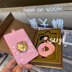 日本代购 周大福日本限定招财猫御守粉色樱花皮夹 卡包卡夹证件夹