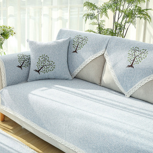 沙发垫四季纯棉通用布艺沙发套罩巾现代简约蓝色防滑双人坐垫北欧
