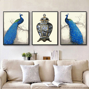 diy数字油画客厅风景动物大幅花鸟数码填色手绘油彩装饰画 蓝孔雀