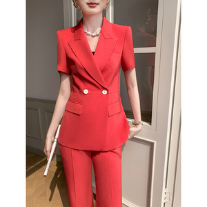 高端西装套装女夏季2024新款薄款高级感休闲职业气质夏天红色西服
