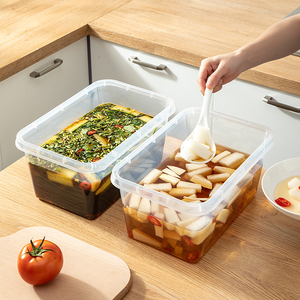 大容量泡菜盒冰箱收纳食品保鲜密封塑料盒长方形酸菜罐腌咸菜容器