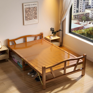 家用折叠床单人床简易经济型出租房双人小床1米2办公室午休床竹床