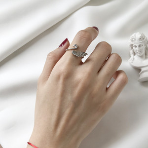 S925纯银戒指 女韩版开口天鹅戒指时尚食指中指指环优雅