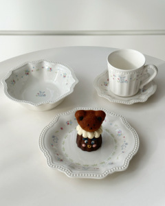 碎花兔子一人用花边餐具套装好看的盘子浮雕燕麦酸奶碗咖啡马克杯