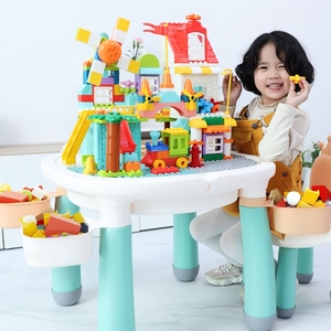 火火兔儿童积木桌多功能男女2岁以上大颗粒组装拼装拼插积木玩具