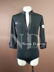 Neon Dancer男士专业拉丁舞服 深V立领连体上衣 练习服比赛艺考服